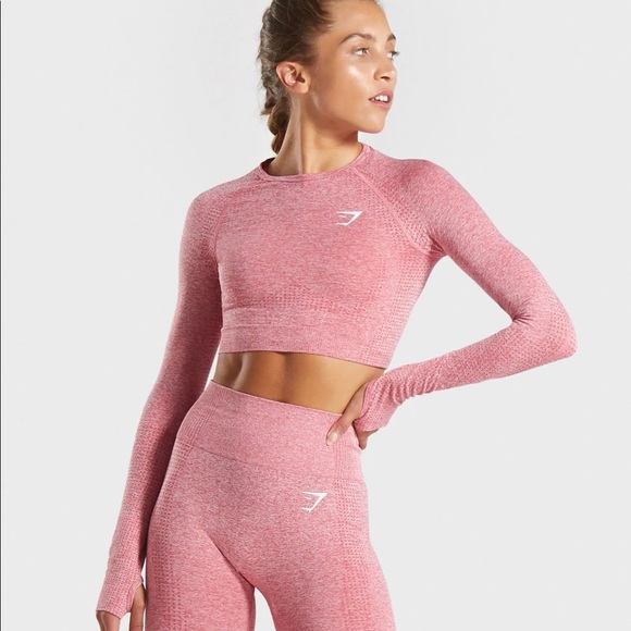 Gymshark Vital Seamless Long Sleeve Crop Top Pink - Picture 1 of 4